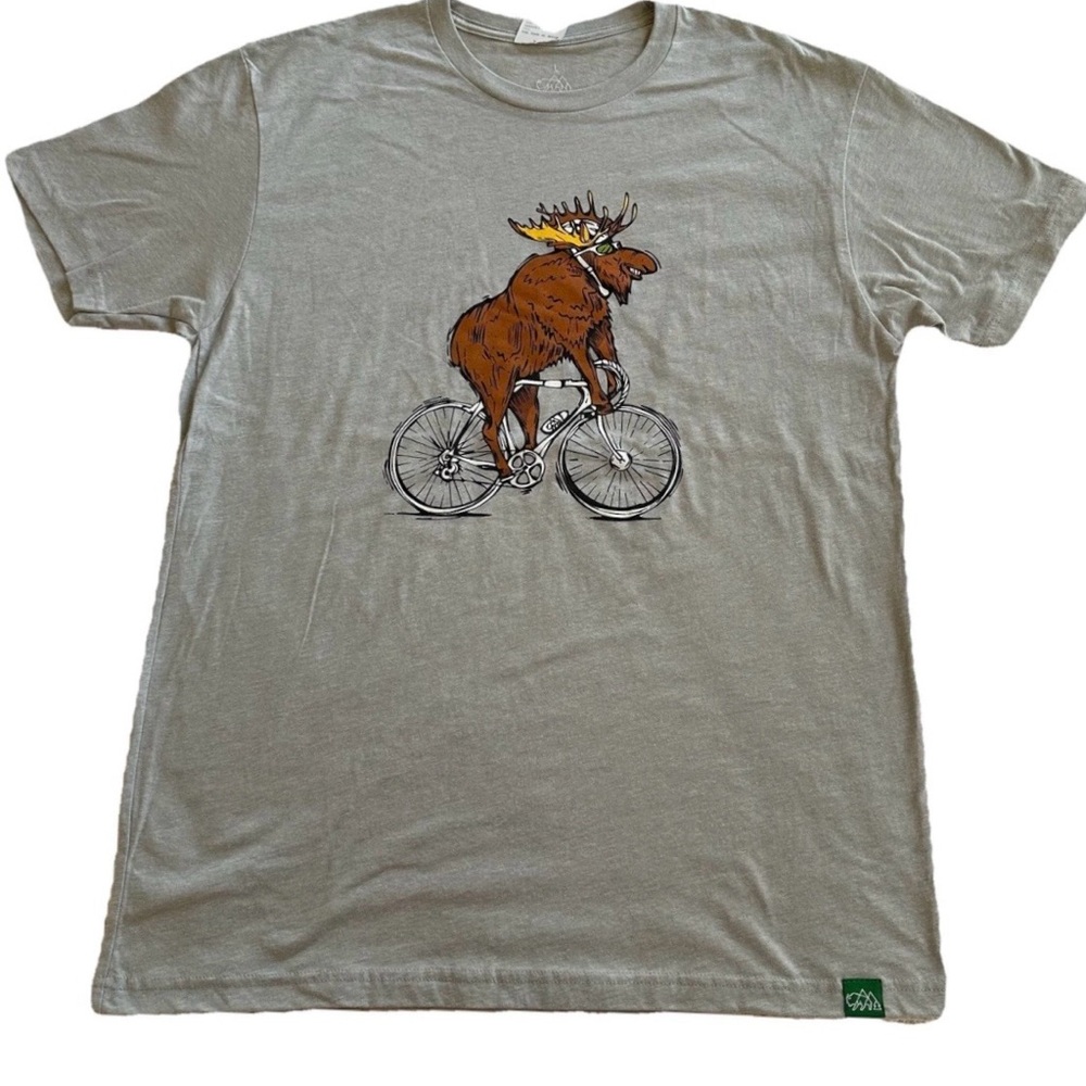 Wild Tribute Tour De Moose Grey T-shirt-Unisex Large-Cycling Granola Outdoors